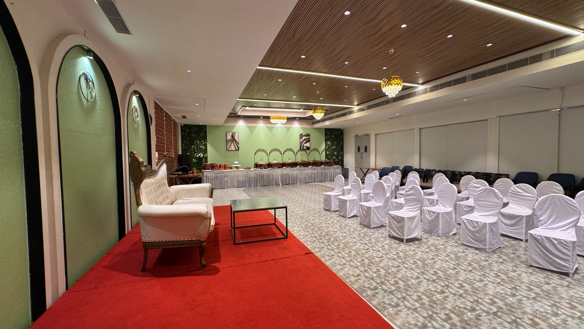 WhiteRoot banquet hall stage and guest seating